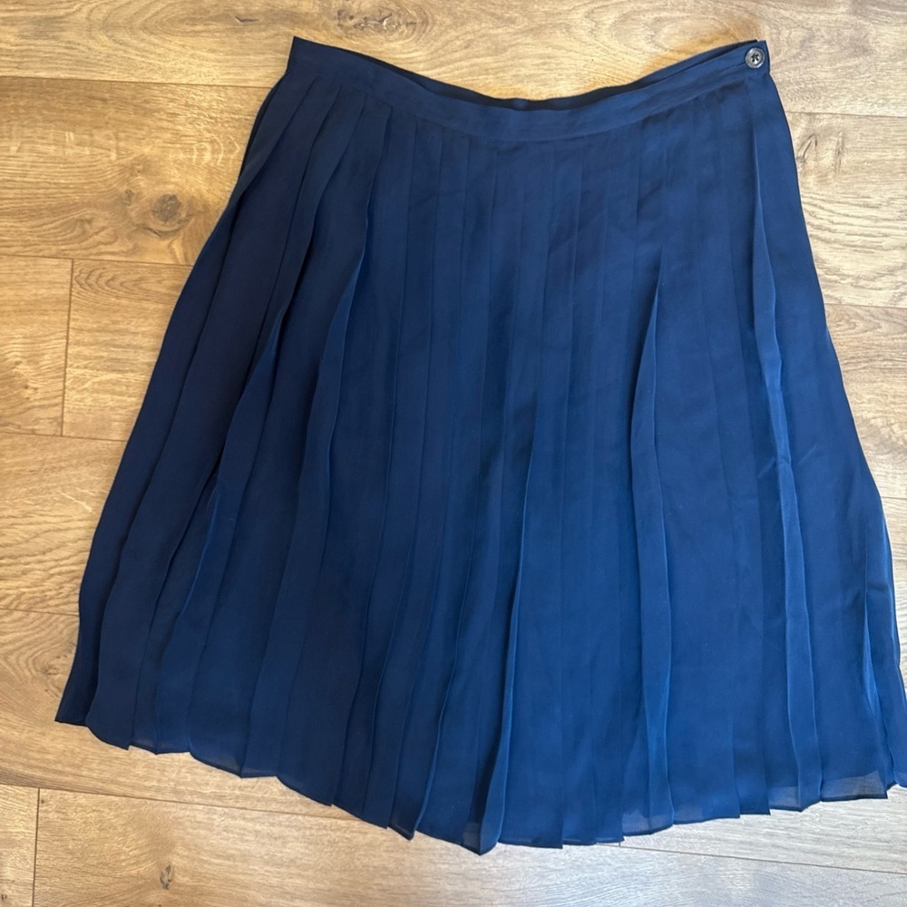 Lauren Ralph Lauren ALine Skirt Pleated Lined Knee Length Sz 10 Navy Blue Preppy